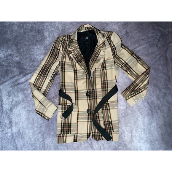 River Island Womens Size 8 Office Brown / Orange / Cream Plaid Blazer - Picture 1 of 5